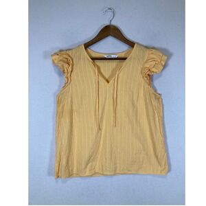 Sun Kissed Cottagecore Sonoma Women L Yellow Swiss Dot Flutter Sleeve Blouse Top